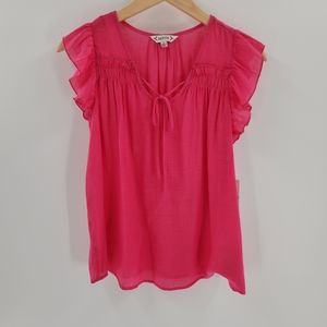 Nanette Lepore Hot Pink Flutter Sleeve Tie Front Top Womens Size Small